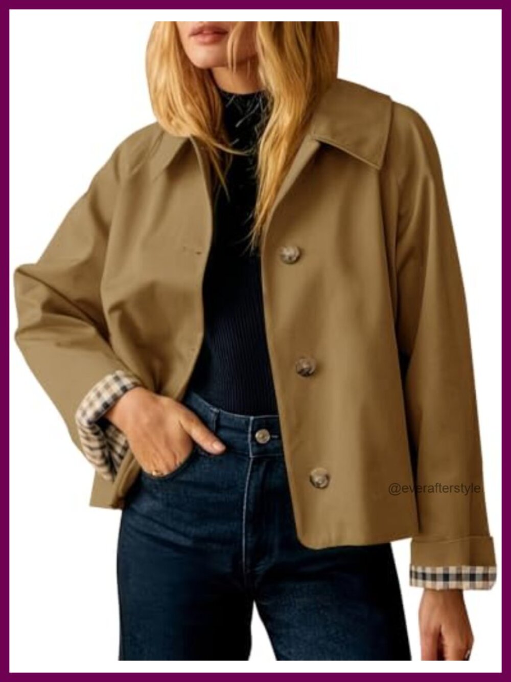 Womens Cropped Trench Coat Oversized Casual Fall Jacket Outerwear